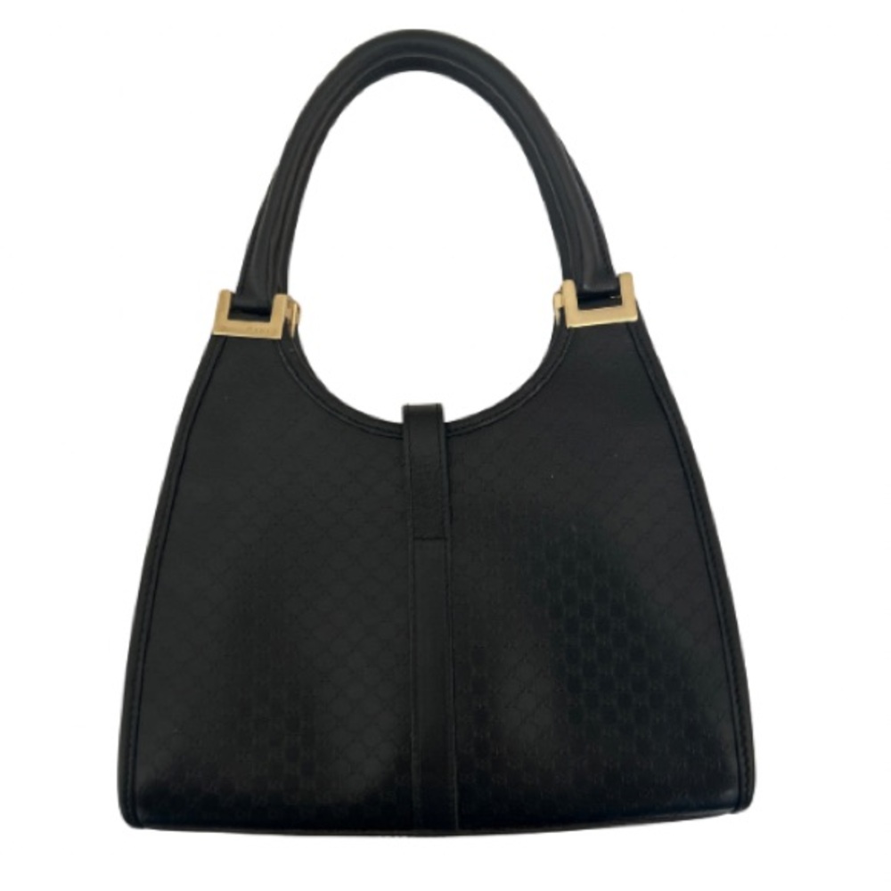 Gucci- AUTHENTIC- Black Leather Monogram Bag w/ Gold, Very Rare - Picture 5 of 11